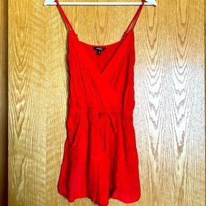 Express - Women's V-Neck Spaghetti Strap Red Romper w/front pockets - XS